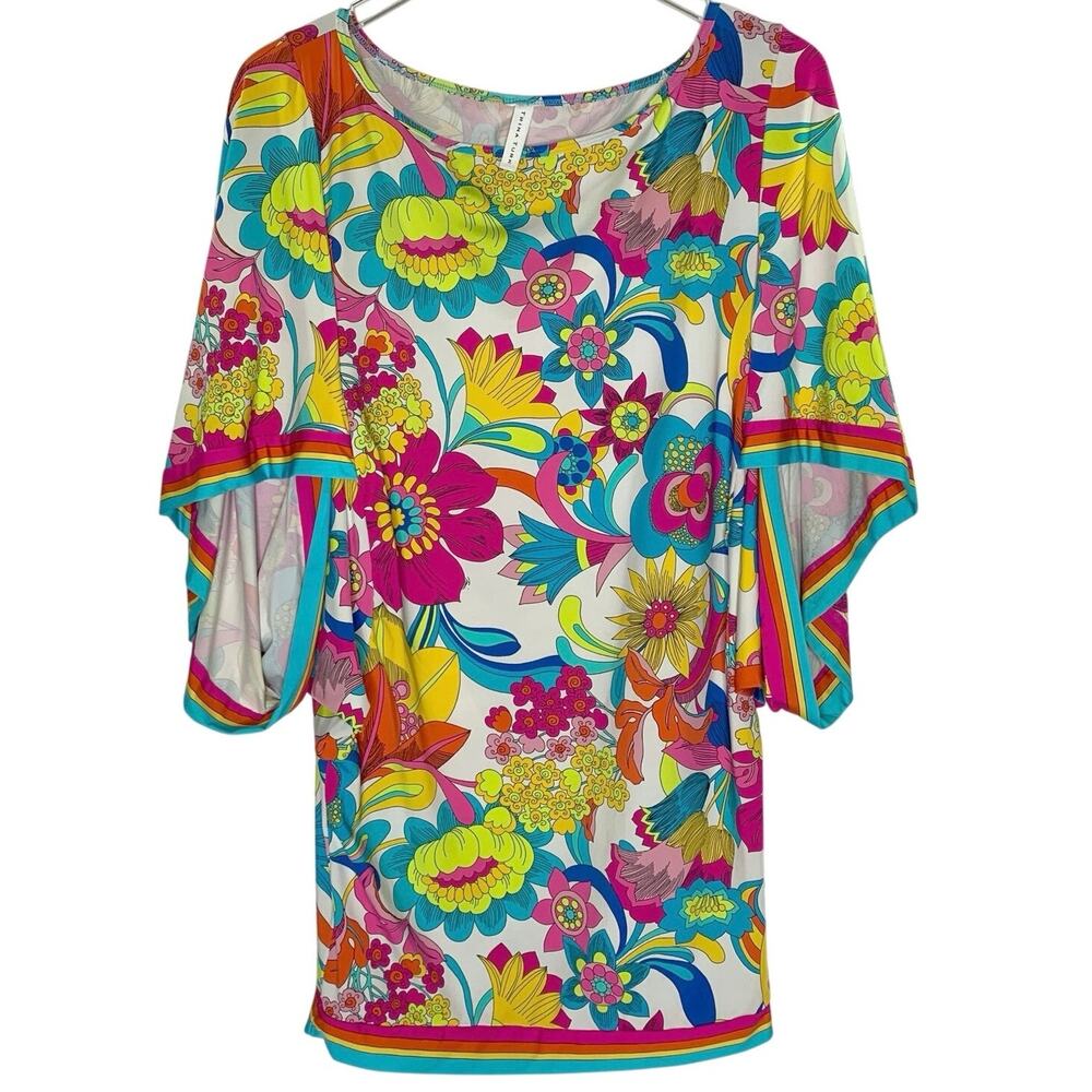 Trina Turk Fontaine Top Tunic Cover Up Dress M Floral Bright Resort *flaw